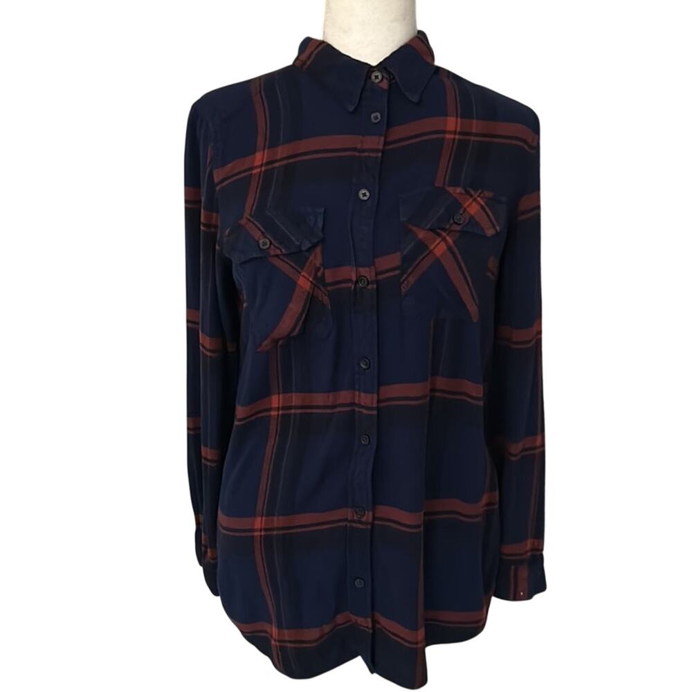 BDG Urban Outfitters Navy Plaid Button Down M Cabincore Fisherman Western Rodeo